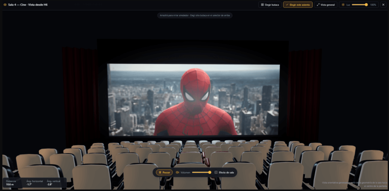 Visor 3D de POV: la sala vista desde una butaca