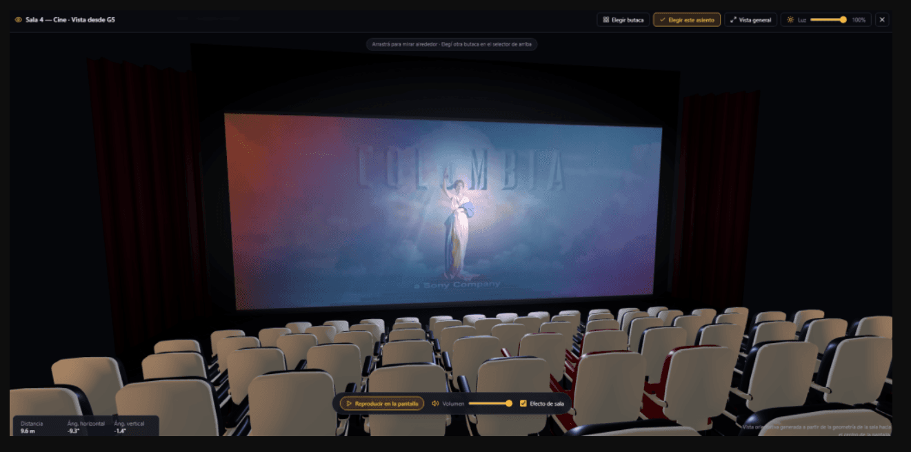 Visor 3D de POV: la sala vista desde una butaca